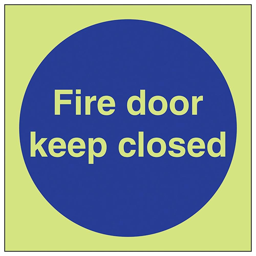 V Safety Glow In The Dark Fire Door Keep Closed Sign - 100mm x 100mm - Self Adhesive Vinyl