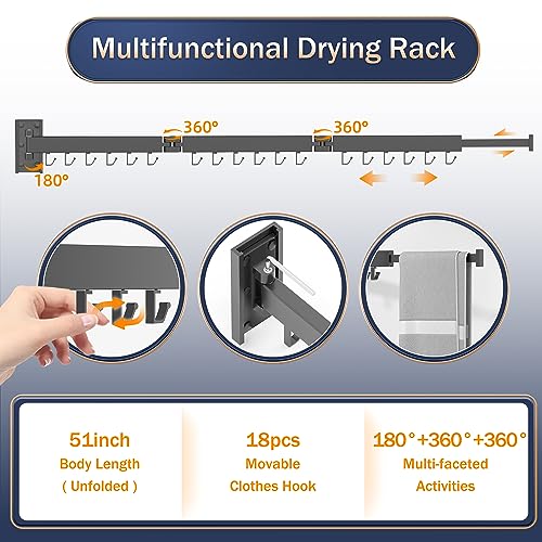 Image of ZdwCyl aluminium Clothes Drying Rack,Laundry Drying Rack Wall Mount, Space Saver Clothes Rack,Retractable,Collapsible(Tri-Fold), for Balcony,Laundry,Bathroom, Dark Grey Color,3z-g02