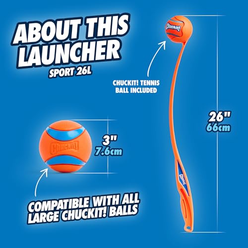 Chuckit! Sport 26L Dog Ball Launcher - Includes a 3-inch Diameter Large Ball for Dogs 60-100 Pounds - Manual Thrower for Dog Balls With a Slim Ergonomic Handle - 26-inch Length by Chuckit! - Image 3