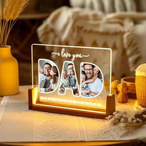 Image of Personalized Father's Day LED Table Lamp, Custom Dad Photo Collage Acrylic Night Light (u Shape)
