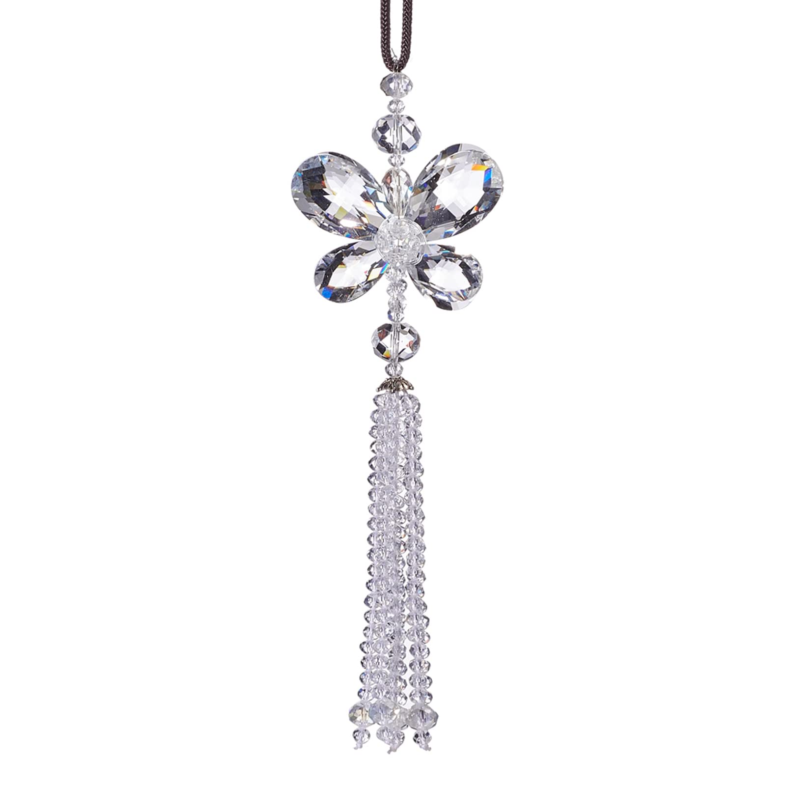 Crystal Butterfly Car Rear View Mirror Accessories Lucky Car Hanging Ornament (White)