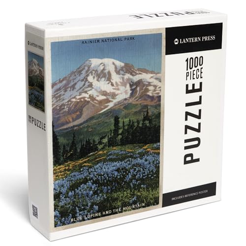 Rainier National Park, WA, View of Mt. Rainier, Blue Lupine Blooming (1000 Piece Puzzle, Challenging...