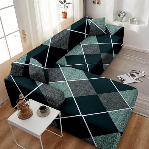 Image of Amazon Brand - Solimo L-Shaped Sofa Printed Slipcover | 2 Pieces Elastic Sofa Cover | High Density Stretch Fabric | Universal Fit (Silver)