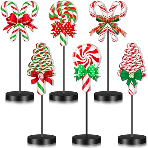 Geetery 6 Pcs Christmas Wooden Table Decor Christmas Table Centerpiece Candy Cane Themed Party Wood Decoration Rustic Farmhouse Tabletop Decoration for Home Xmas Holiday Party Kitchen Decor