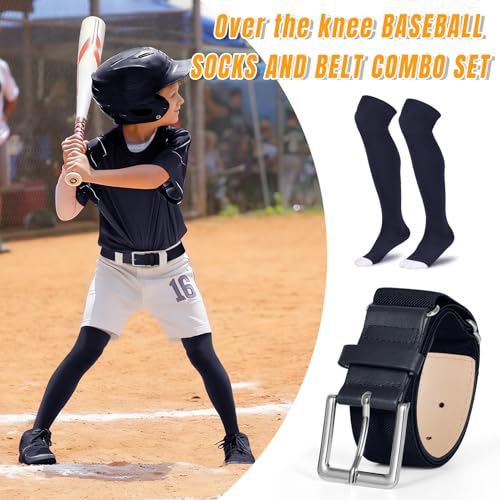 Image of XZQTIVE Baseball Socks and Belt Combo,Over the Knee Softball Socks and Belt,Knee High Football Socks for Kids Youth Adults