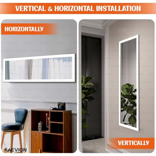Image of White Framed Full Length Mirror, 48 inch x 12 inch Wall Mounted Body Mirror with 5mm HD Shatterproof Glass, Vertical & Horizontal Hanging Mirror for Bedroom, Bathroom, Living Room, Entryway