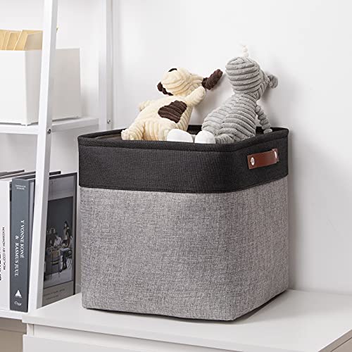 Image of DULLEMELO Cube Basket for Storage, Collapsible Fabric Cube for Organizing, Storage Cube for Closet, Laundry, Nursery, Shelves, Decorative Basket for Gifts Empty (Black&Gray)