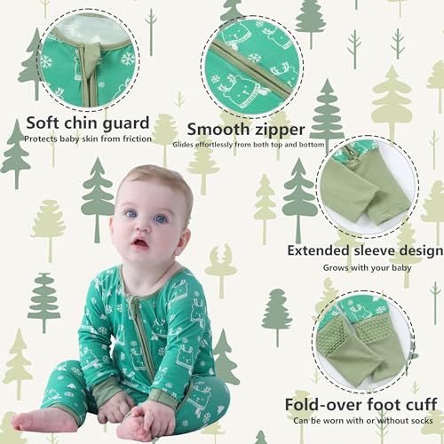 HAHASHOW Onepiece Romper 2-Pack Baby Boy Girl Newborn Zip Up Outfit Long Sleeve Rollover cuffs Christmas 0-24 Months2