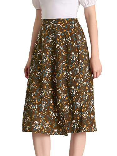 Allegra K Women's Boho Floral High Waist Split A Line Midi Skirt