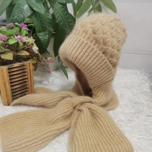 Emboadlie Winter Versatile Knitted Hooded Scarf for Women Warm Ear Stretchy Protection Windproof Cap Hat Scarf4