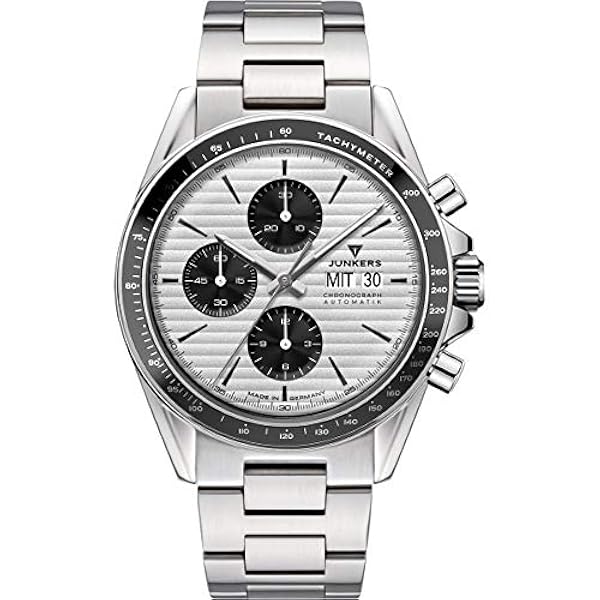 Junkers JUMO automatisk klocka ETA Valjoux 7750 safirglas kronometer takymeter pilotklocka Junkers JUMO 42 mm silver