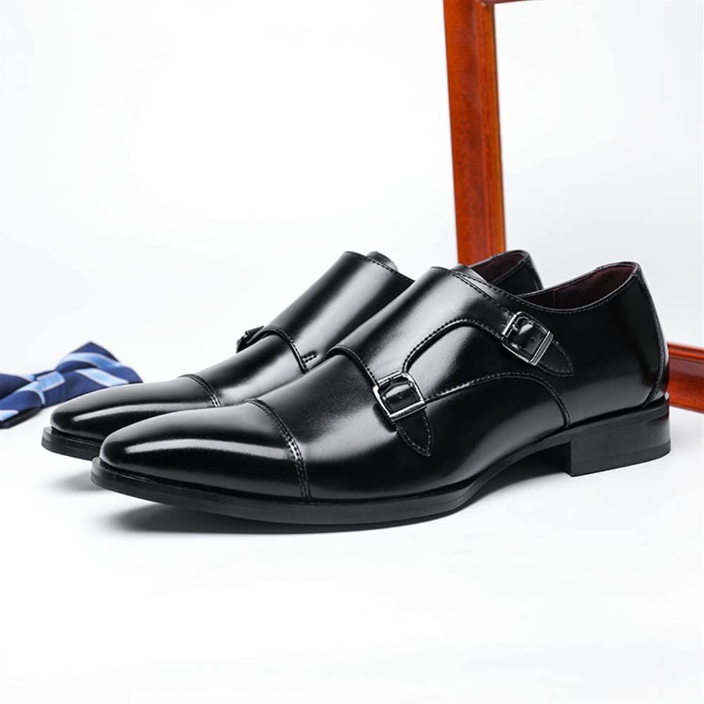 Scarpe da Uomo con Doppia Fibbia Monk Strap Monk in Pelle con Punta Liscia Scarpe Eleganti da Uomo in Pelle Oxford Formali da Lavoro Casual