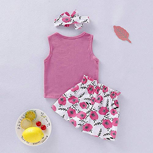Image of Hipea Toddler Girl Outfits Floral Tops Sleeveless Tank Tops Shorts Headband Summer Clothes Set