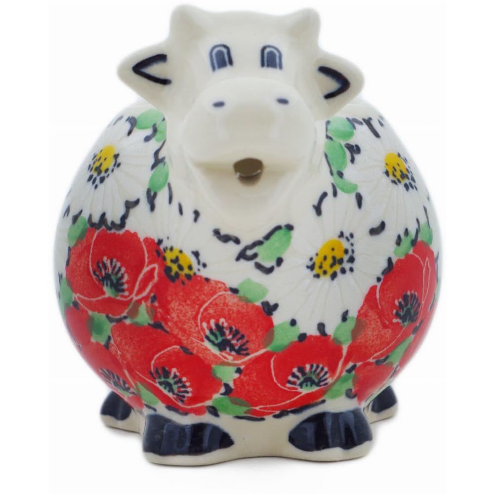 Authentic Polish Pottery Cow Shaped Creamer Signature UNIKAT in Spring Blossom Harmony Design Handmade in Boles?awiec Poland by Ceramika Artystyczna + Certificate of Authenticity