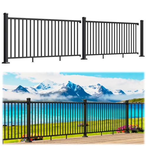 Image of Egadis 36 in. H x 16 ft. W Black Deck Railing Kit with 3 Post, Textured AAMA 2604 Powder-Coat Finish Modular Aluminum Railing System for Outdoor Decks, Porches & Balconies(2 Panel, 3 Post)