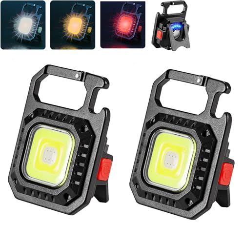 LETOUR Mini LED Flashlight Torch, 2 Pcs Keyring Light 1000 Lumens Rechargeable COB Keychain, 7 Lighting Modes