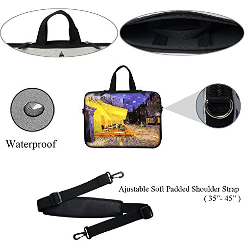 Meffort Inc 13 13.3 Inch Neoprene Laptop/Ultrabook/Chromebook Bag Carrying Sleeve with Hidden Handle and Adjustable Shoulder Strap - Vincent van Gogh Cafe Terrace at Night2