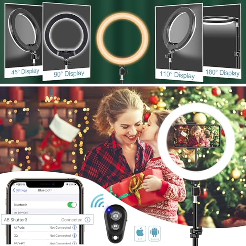 LED Ringlicht mit Stativ Handy 10 Zoll - 40 RGB-modi Dimmbare Selfie Licht Ringleuchte Ring Light Lichtring Ringlampe - Handystativhalter mit Lampe für Smartphone Kamera YouTube Vlog Fotografie 3