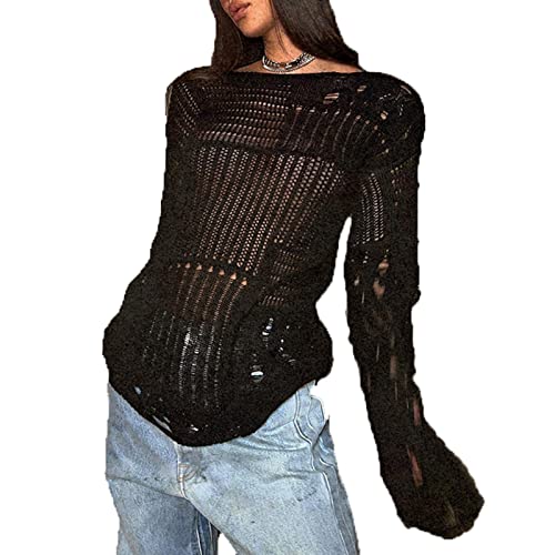 HOXIJIA Women Long Sleeve Sweaters Hollow Out...
