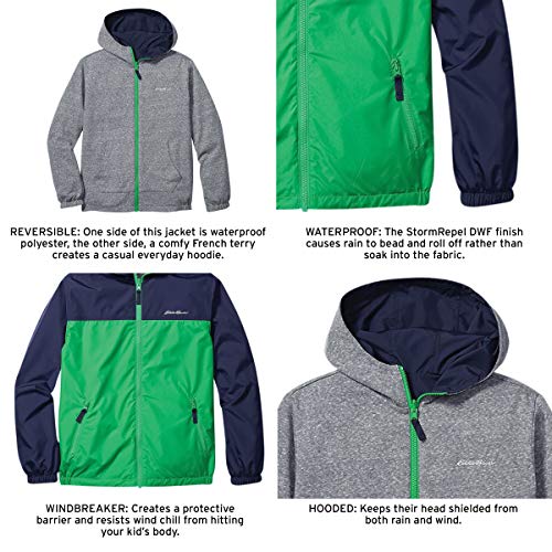 Eddie Bauer Kids Reversible Jacket - Full Zip Hooded Windbreaker, Water Repellent Jacket For Boys And Girls (Xs-Xl), Size X-Small, Navy #TOP3