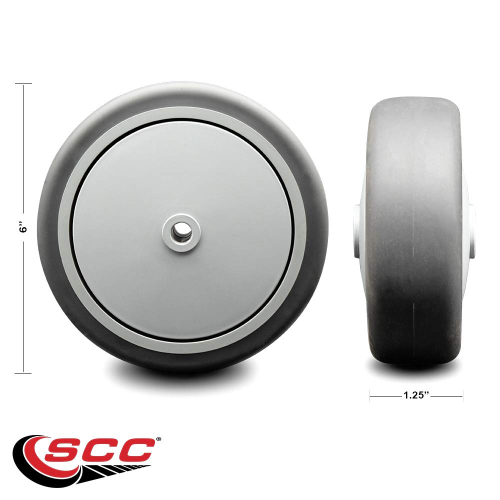 6" X 1.25" Gray Thermoplastic Rubber Wheel - 3/8" Bore, Ball Bearing, Non-Marking, 200 Lb Capacity