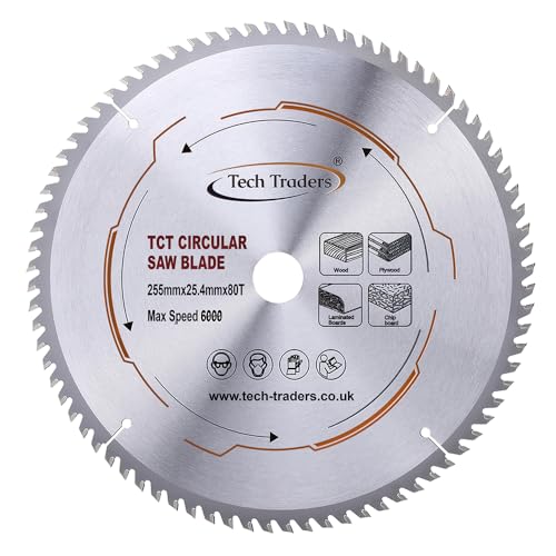 Tech Traders TCT Circular Wood Mitre Saw Blade - 255mm x 80T x 25.4mm Bore - Compatible with Evolution Rage Saws