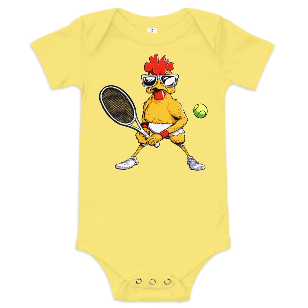 Tennis Chicken Baby Onesie Yellow