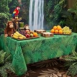Moukeren Rainforest Tablecloths 91 x 130 Inch Reusable VBS Jungle Tablecloths 2026 Vacation Bible School Hawaiian Tropical Palm Leaf Tablecover for Religious Sunday Luau Party Decoration