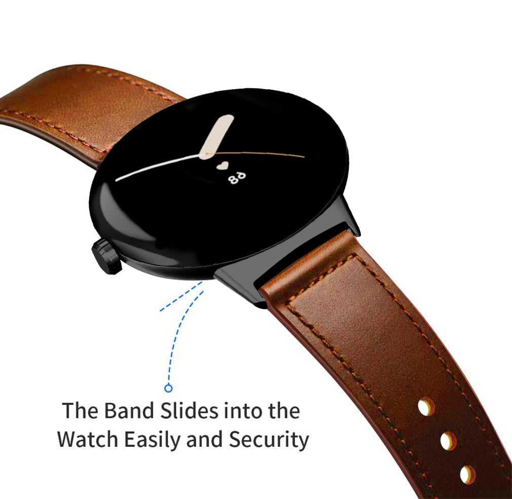 EVPLNT Compatible with Google Pixel Watch, Genuine Leather Replacement Band Strap Compatible with Google Pixel Watch 2 41mm (Red Brown)