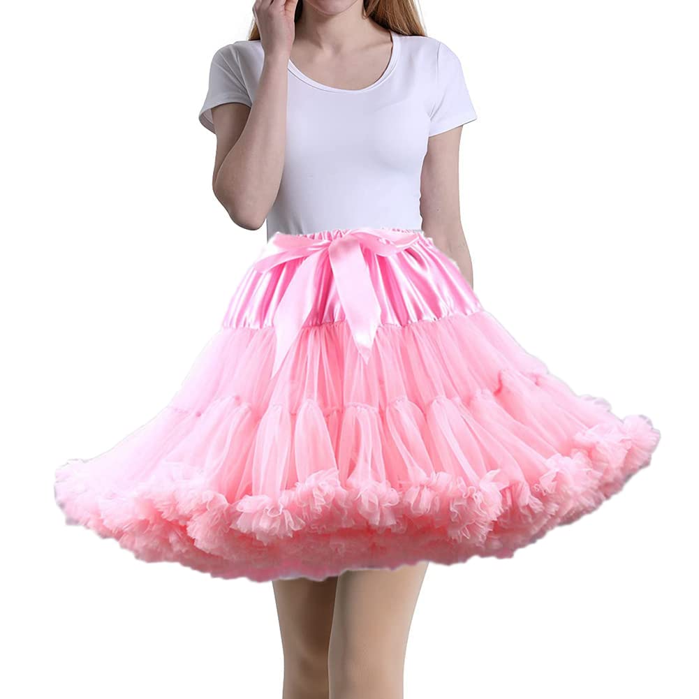 Tmade Women's Tulle Petticoat Tutu Party Multi-Layer Puffy Cosplay Skirt, Purepink, Length 40cm, Waist 56-100cm