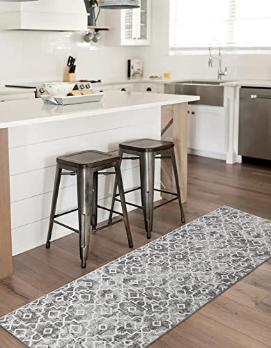 Wonnitar Moroccan Washable Runner Rug - 2X6 Kitchen Rug Runner Grey Hallway Mat Distressed Non-Slip Modern Geometric Trellis Throw Rug Soft Indoor Floor Carpet For Entryway Laundry Bedroom #TOP4