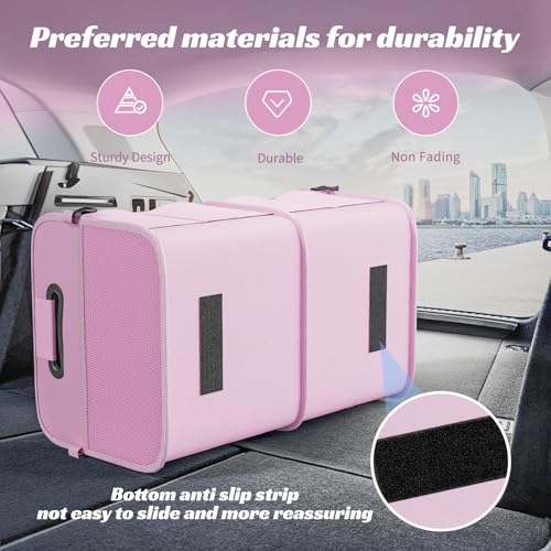 Image of Sposuit Trunk Organizer for Car - 70L Collapsible Sturdy Car Storage, Pink | 11 Pockets & Reinforced Handles, Large Capacity, SUV Trunk Organizers for Grocery Cargo, Non-Slip Bottom