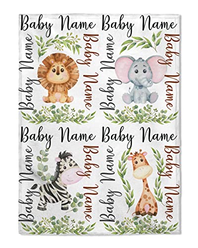 FLOCHIL Personalized Baby Blanket for Boys, Custom Baby Blanket with Name, Customized Elephants, Gift for Toddler, Newborn, Baby Shower