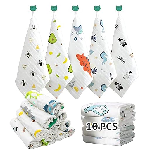 Caiery 10PCS Bébé en mousseline Gants de Toilette, Débarbouillettes pour bébés, Baby Wash Cloths, serviettes pour le visage de bébé, Bébé nouveau-né Serviette de Visage, 30 x 30 CM