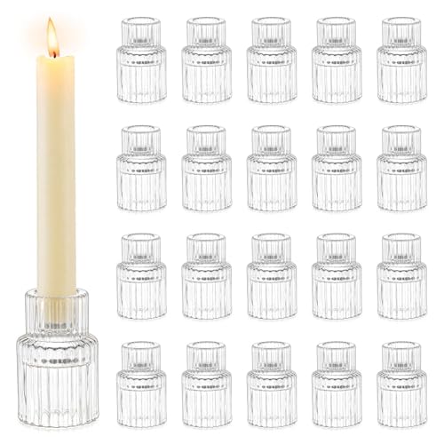 Romadedi Glas Kerzenhalter Kerzenständer für Stabkerzen - 20er Set Klein Stabkerzenhalter Hochzeit Tischdeko für Stabkerze Kerzen Esstisch Party Weihnachten Advent Wohnzimmer Vintage Deko