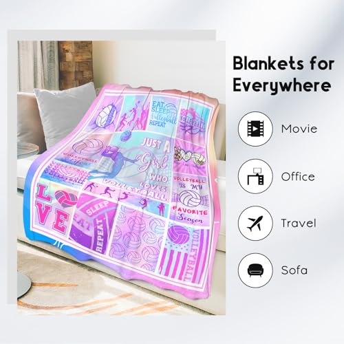 Volleyball Blanket - 30x40 Inches Sports Throw Blanket for Kids - Pink Soft Fuzzy Blankets for Couch & Office