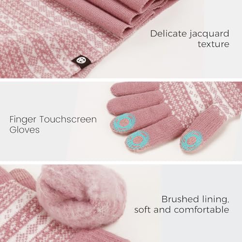 Womens Winter Beanie Hat Scarf Gloves Set, Touchscreen Gloves Long Scarf Thick Warm Knit Skull Caps Winter Gift for Women Men4