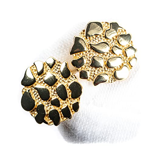 Men's Round Large 14K Yellow Gold Plated 925 Sterling Silver 90's Old School Retro Hip Hop Circle Big Screw Back Post Solid Nugget Stud Earrings For Men