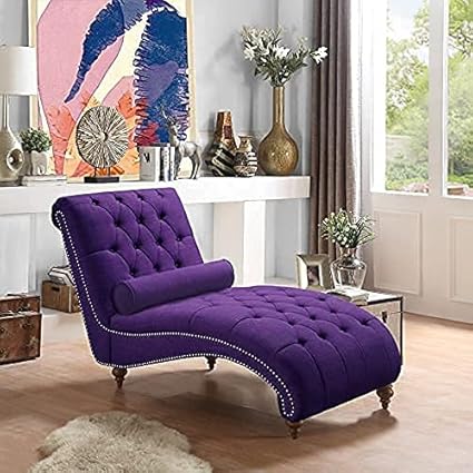 MY WOOD SHOP Fabric Single Modern Lounge Lazy Sofa Bed Chair Recliner Couch Wooden Legs for Home Living Room Bedroom Rest Room (Purple)