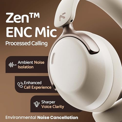 Image of GOBOULT Soniq Over Ear Bluetooth Headphones with 70H Playtime, 40mm Bass Drivers, Zen ENC Mic, Type-C Fast Charging, Dual Pairing, AUX, Wireless Headphones (White)