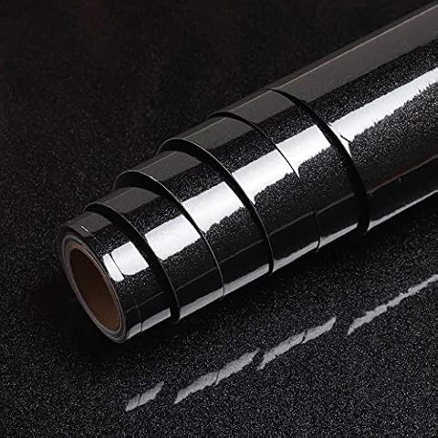Papel Pintado Autoadhesivo VEELIKE Negro Brillante Cover