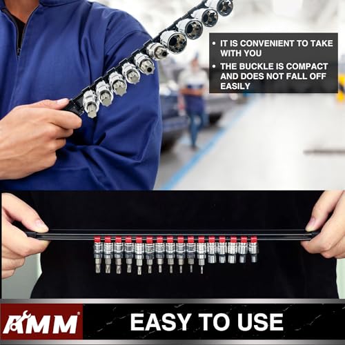 Image of AMM 18-Piece Socket Organizer, 1 /2 inch, 3 /8 inch and 1 /4 inch Drive ABS Tools-Socket Holder,Heavy Duty Socket Racks, Premium Quality Socket Clip Rail Holder,The best tool trays in the garage