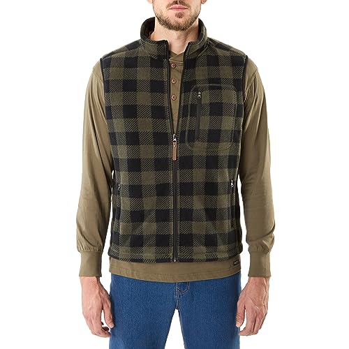 Image of Smith's Workwear Men's Smith's Workwear Sherpa-lined Plaid Micro Polarfleece Vest With Zip Pockets