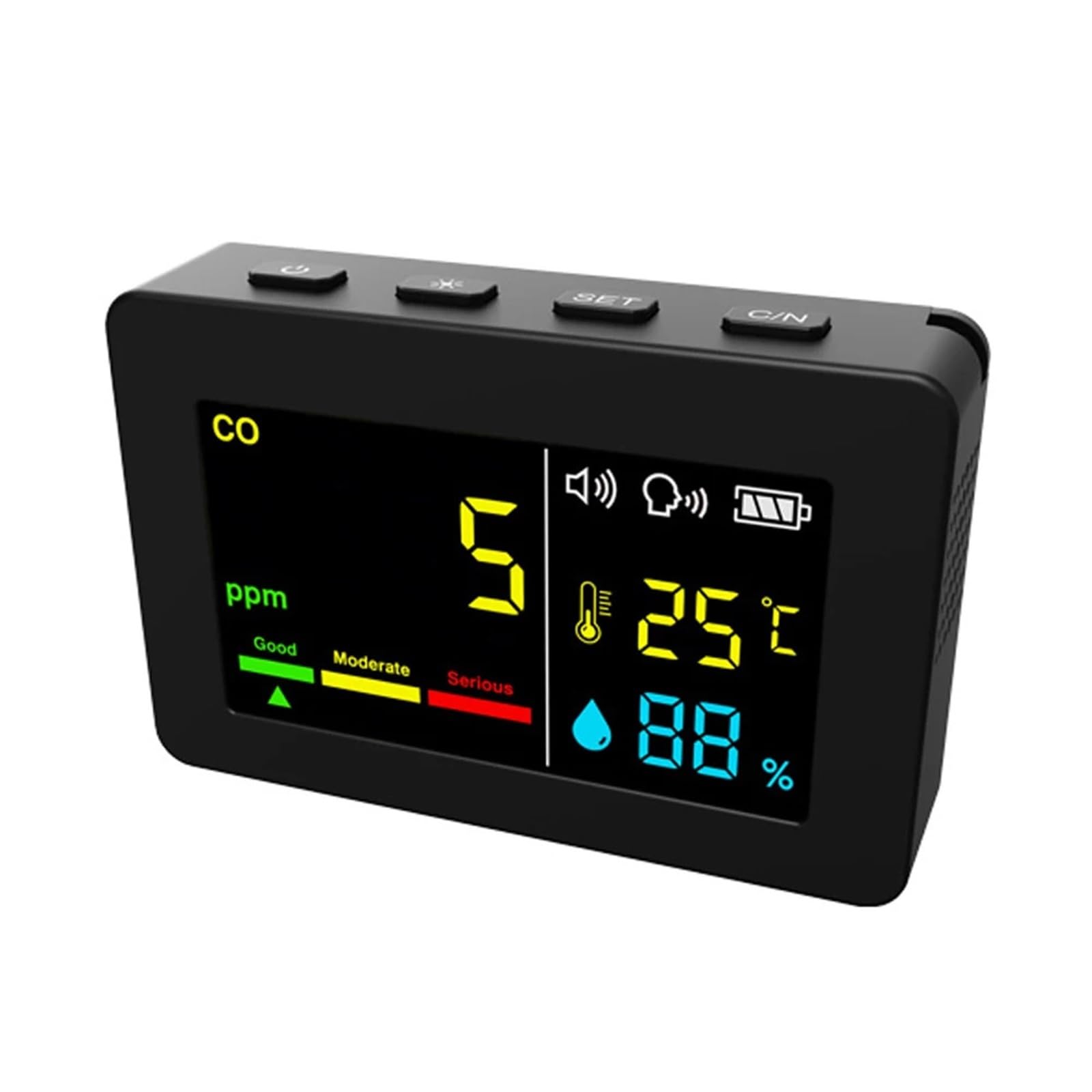 Air Quality Monitor, 3 in 1 Air Quality Analyzer CO Meter Temperature Humidity Tester Carbon Monoxide Detector(Nero)