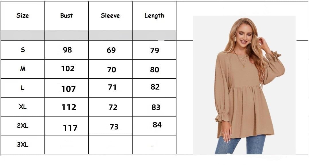 Damskie bluzki z długim rękawem szwajcarska kropka Babydoll luźny krój topy ciążowe jesienne koszule-tuniki szykowne topy na co dzień(White,XL)