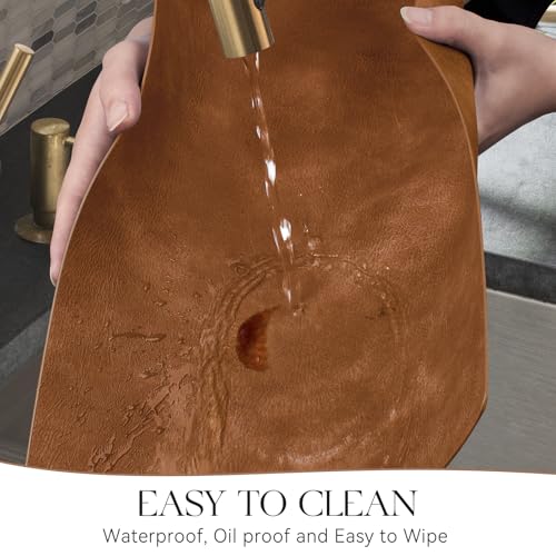 MOSAYT Vinyl Placemats Set of 6-12 X 17 Inch - Faux Leather 100% Waterproof Oil-Proof Wipeable PU Place Mats, Heat Resistant Reversible Table Mats for Kitchen, Dining, Outdoor, Reddish Brown by MOSAYT - Used condition - Image 4