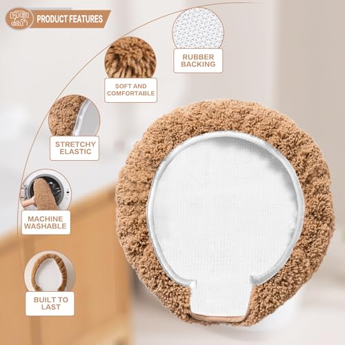 Image of Microfiber Toilet Lid Cover, 17.5 inchx15 inch Fits Round Oblong and Elongated | Toilet Seat Covers for Bathroom, Machine Washable, Decorative Fuzzy fur Look Round Toilet Seat Cover Extra Soft Absorbent