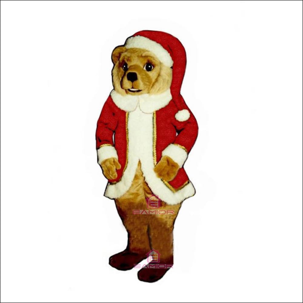 Cute Bear Mascot Costume in Red Coat & Hat Adult Size for Men & Women with Built-in Fan Inside the Head