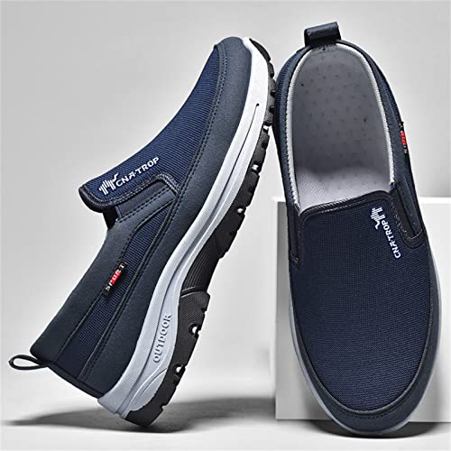 Men's Arch Support Slip-on Canvas Loafers,Outdoor Casual Non Slip Orthopedic Sneakers Flats Walking Boat Shoes (Blue,6.5)4