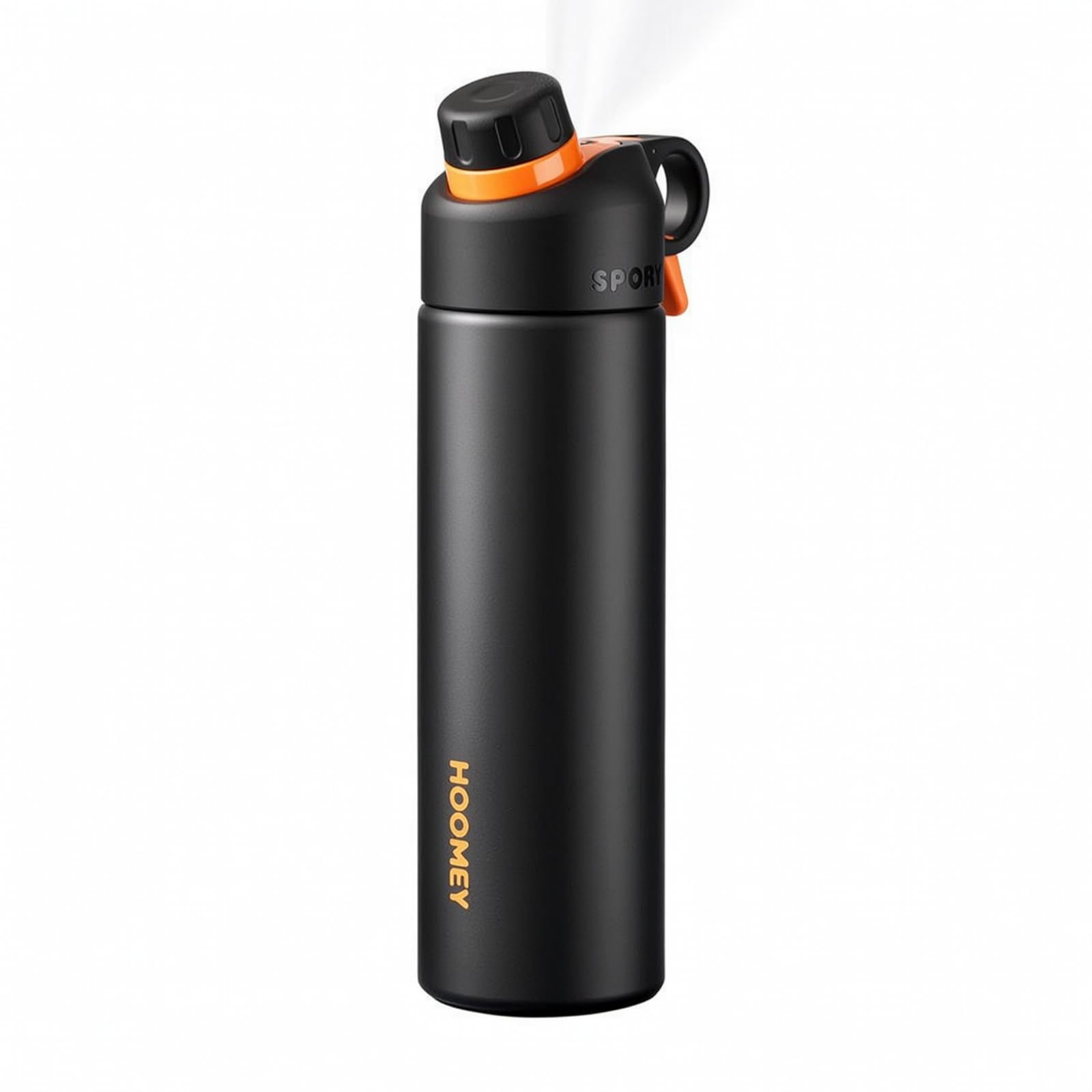 Bolla Agua con Pulverizador Portátil Bolla Agua Acero Inoxidable sin dor Vaso Térmico para Estudians, Depor, Uso Diario, Negro